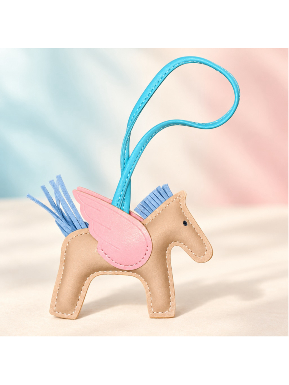 Pegasus Winged Horse Bag Charm Pink Wings Blue Strap